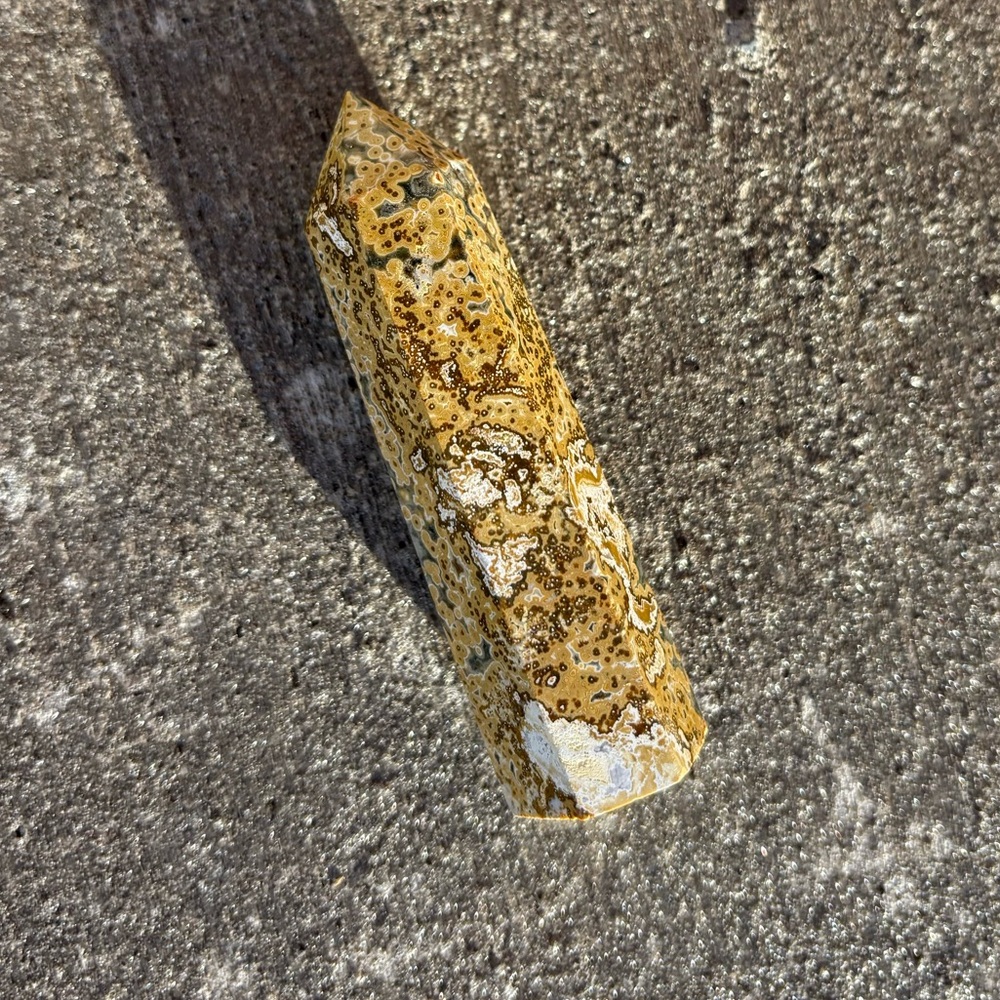 Yellow Ocean Jasper Tower Stone Crystal Point Art Decor 68g